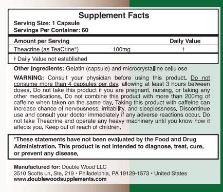 Theacrine (Teacrine) 100 Mg, 60 Capsules - Energy and Focus Supplement (Similar to Caffe Double Wood Supplements buy supplements canada