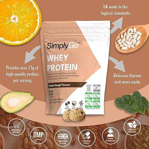 SimplyGo Whey Protein Powder | 900g | Simply Add 30g to Water, Juice or Shakes (Cookie Dough) Simply Supplements buy supplements canada