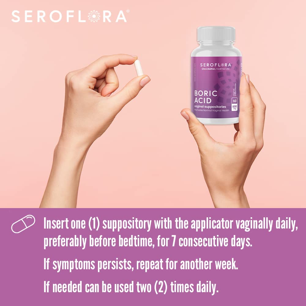 Seroflora Boric Acid Vaginal Suppositories for Women + 1 Suppository Applicator - Helps Support Vaginal Odor pH Balance, Yeast Infection and Bacterial Vaginosis Seroflora buy supplements canada