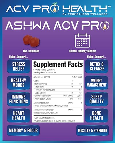Ashwa ACV Pro Health - Sugar Free Apple Cider Vinegar Gummies, Ashwagandha Gummies Promethean Wellness buy supplements canada