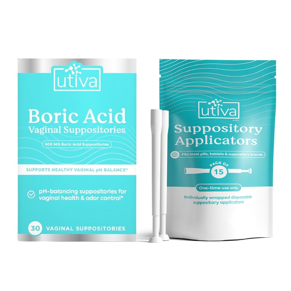 10% Bundle Utiva Boric Acid - 600mg 30-Boric Acid Vaginal Suppositories to Lower pH and Support Vaginal Health + Utiva Suppository Applicators – Hygienic Individually Wrapped 15 Vaginal Applicators Szio+ buy supplements canada