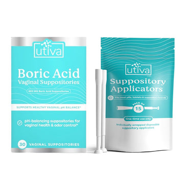 10% Bundle Utiva Boric Acid - 600mg 30-Boric Acid Vaginal Suppositories to Lower pH and Support Vaginal Health + Utiva Suppository Applicators – Hygienic Individually Wrapped 15 Vaginal Applicators Szio+ buy supplements canada