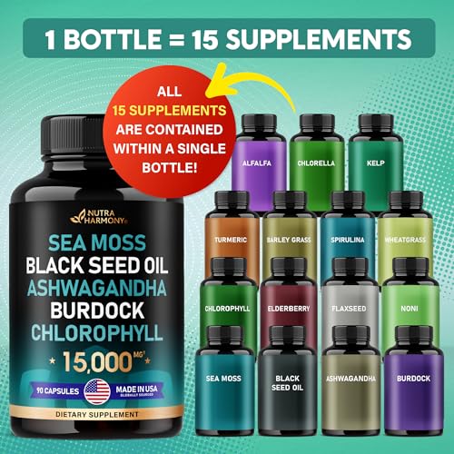 Irish Sea Moss | Black Seed Oil | Ashwagandha | Burdock | Chlorophyll | Supergreens NUTRAHARMONY buy supplements canada