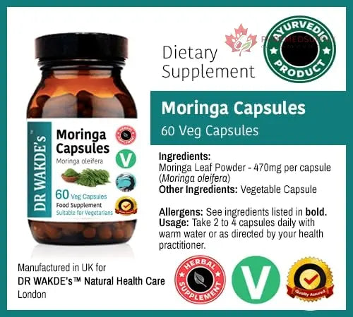 DR WAKDE'S Moringa Capsules (Moringa oleifera, 60 Veg Caps, Plant-Based Supplement, Ayurvedic Herb, All Natural, Vegan) DR WAKDE's buy supplements canada