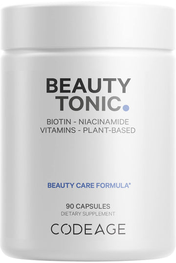 Codeage Biotin Supplement with Vitamin C, Vitamin E, Vitamin B6, Niacin, Folate, Organic Food Blend, Phytoceramides, Astaxanthin, Selenium - Beauty Tonic - Hair, Skin, and Nail Support - Vegan, 90 Ct Codeage buy supplements canada