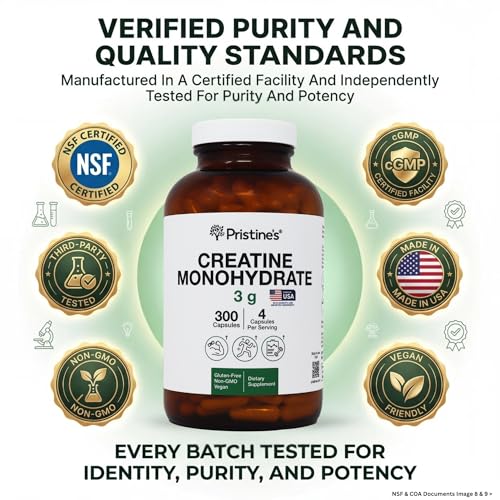 PRISTINE'S Creatine Monohydrate Capsules for Women & Men - NSF Certified 75 Day Supply 3G Muscle Growth Support Supplement - Cognitive & Athletic Performance Support - Enhanced Recovery PRISTINE'S buy supplements canada