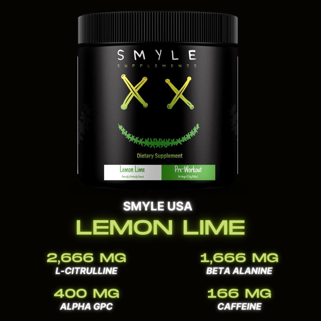 Smyle USA Pre-Workout Powder Lemon Lime - Pre Workout Energy with 400mg Alpha Smyle Supplements buy supplements canada