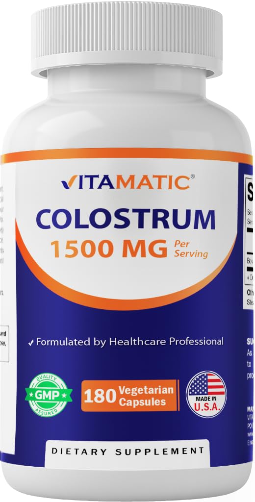 Vitamatic Bovine Colostrum 30% IgG Supplement 1500 mg per Serving - Supplement for Gut Health, Hair Growth, Beauty, Muscle Recovery, & Immune Support - 180 Veg Capsules Vitamatic buy supplements canada