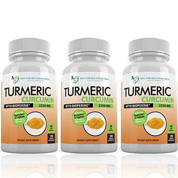 Turmeric Curcumin - 2250mg/d - 95% Curcuminoids - 180 Veggie Caps with Black DOCTOR RECOMMENDED SUPPLEMENTS buy supplements canada