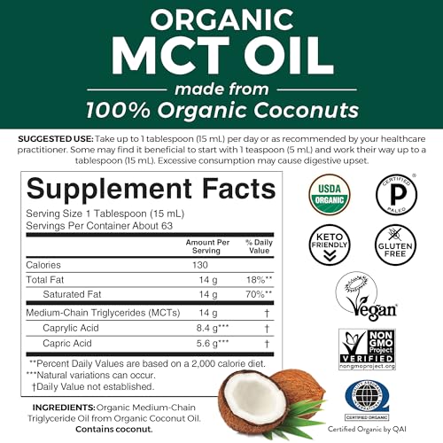 Viva Naturals Organic MCT Oil for Keto Coffee (32 fl oz) - Best MCT Oil Supplement Viva Naturals buy supplements canada