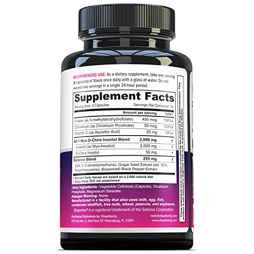 Myo-Inositol D-Chiro Women's Hormone Balance Supplement - 40:1 Myo-Inositol & D-ChiroInositol Blend with DIM for Hormone Balance for Women - Health Vitamins for Skin, Energy, & Cycle Support (1 Month) Vitauthority buy supplements canada