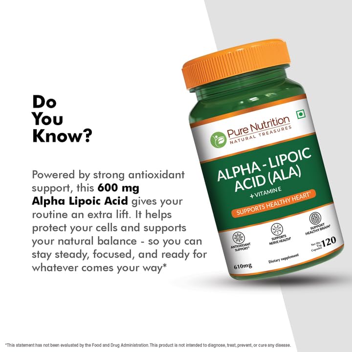 Pure Nutrition Alpha Lipoic Acid 600mg + Vitamin E | 120 Caps | Powerful Antioxidant to Support Nerve & Heart Health*. | Non-GMO PURE NUTRITION NATURAL TREASURES buy supplements canada