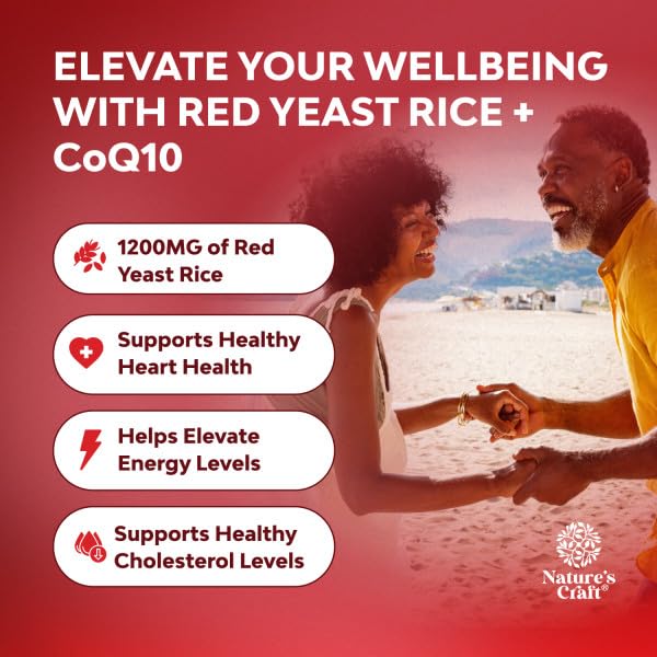 Natures Craft Red Yeast Rice with CoQ10 Supplement - Advanced Healthy Heart & Healthy Cholesterol Levels Formula for Men & Women - Red Yeast Rice Capsules with 1200 mg Natures Craft buy supplements canada