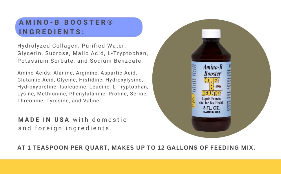 Amino-B Booster 8 oz. Bottle, Liquid Protein Vital for Bee Health Honey B Healthy buy supplements canada