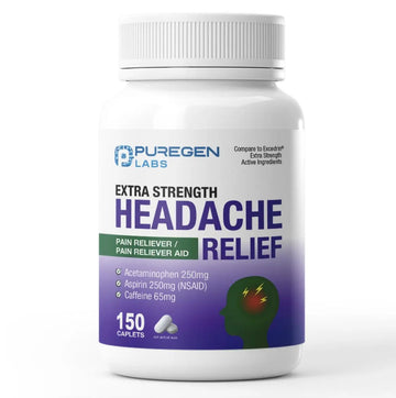 Puregen Labs Extra Strength Headache Caplets, Aspirin 250 mg (NSAID), Caffeine 65 mg, 150 Count P Puregen Labs buy supplements canada