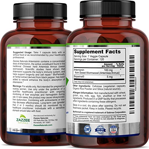 Zazzee High Absorption Artemisinin, 100 mg per Capsule, 120 Vegan Capsules, with 5 mg Zazzee buy supplements canada