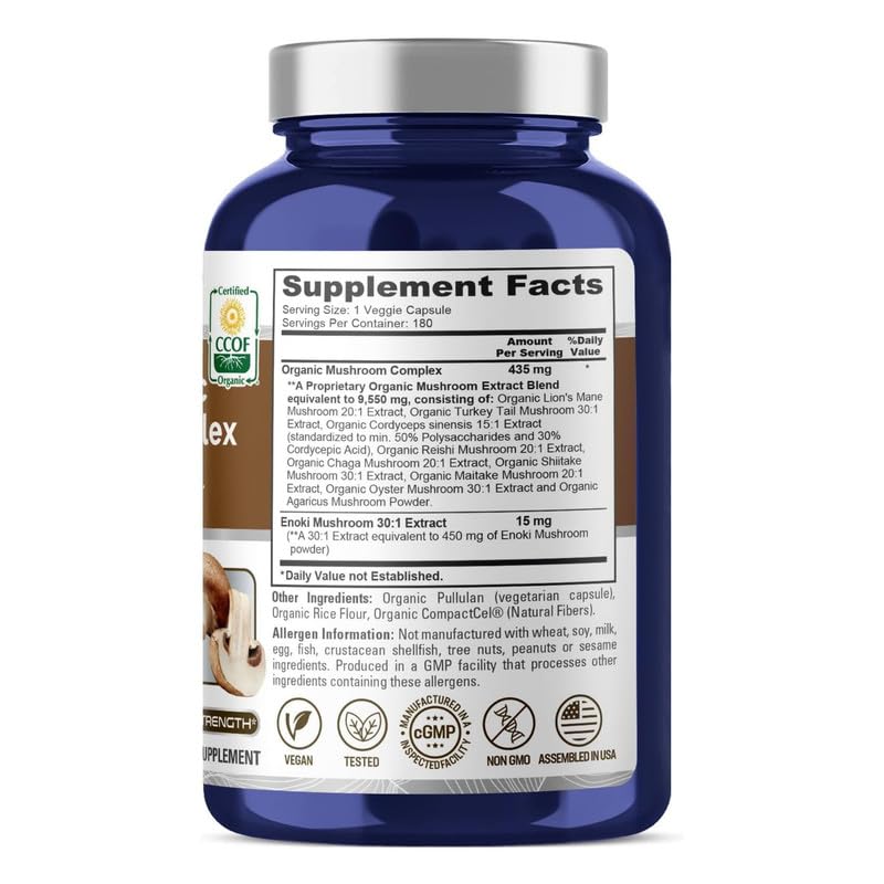 NusaPure Organic Mushroom Complex 10,000mg per Capsule, 180 Veggie Caps, Non-GMO, Enoki, Turkey Tail, Reishi, Chaga, Maitake NusaPure buy supplements canada