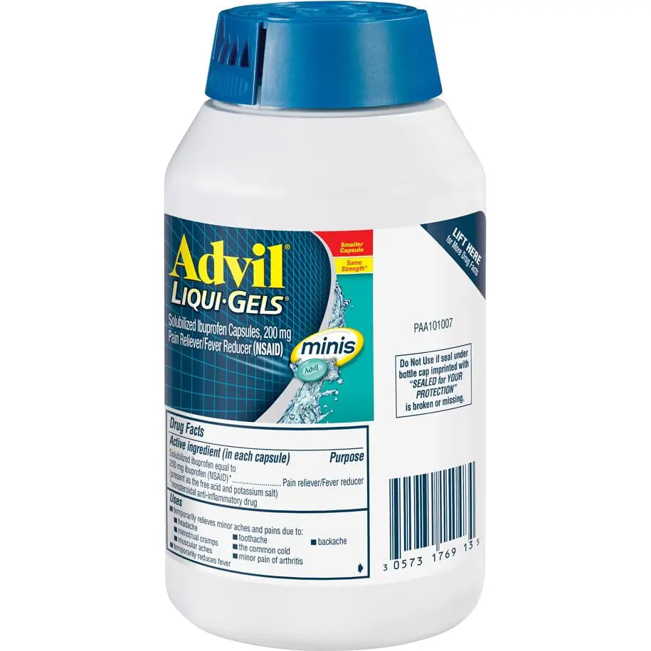 Advil Liqui-Gels minis Pain Reliever and Fever Reducer, Pain Medicine for Adults with Ibuprofen 200mg for Pain Relief - 200 Liquid Filled Capsules Advil buy supplements canada