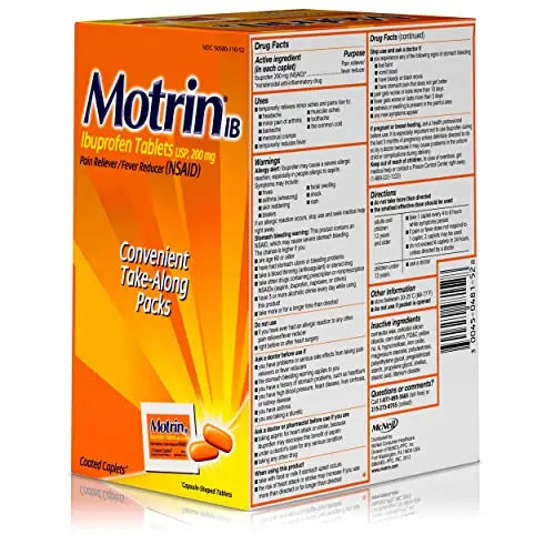 Motrin IB, Ibuprofen 200mg Tablets, NSAID Pain & Fever Reliever for Headache, Backache, Muscular Aches, Arthritis Pain Reliever, 50 Travel Packets of 2, 100 ct Motrin buy supplements canada