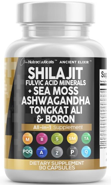 Clean Nutraceuticals Shilajit Supplement for Men with Sea Moss, Tongkat Ali, Ashwagandha, Boron, Zinc, CoQ10, PQQ - Fulvic Acid Capsules - Energy Support - 90 Count - Resin, Gummy & Powder Alternative Clean Nutraceuticals buy supplements canada