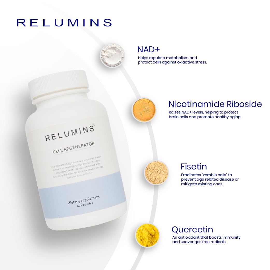 Relumins NAD+ Supplement with Nicotinamide Riboside, Resveratrol, Quercetin, Fisetin & Curcumin – Focus, Vitality, Energy, Balance & Daily Wellness Support – 60 Vegan Capsules Relumins buy supplements canada