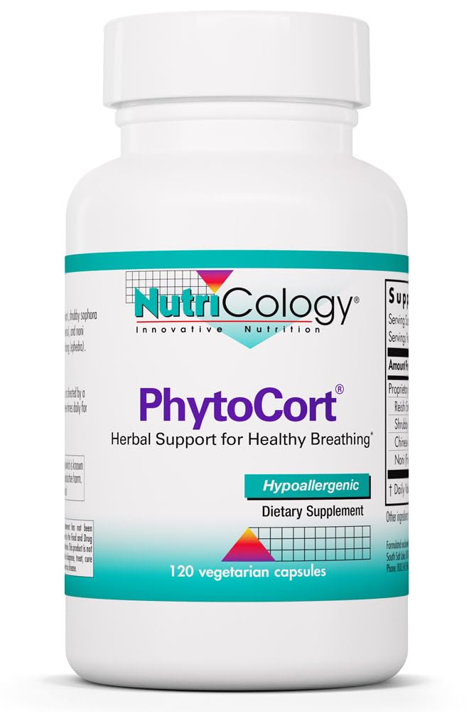 Nutricology PhytoCort Supplement - Respiratory Support, Lung Health, Lung Detox, Lung Cleanse, Healthy Breathing, Herbal Support, Reishi, Licorice, Noni, Vegetarian Capsules - 120 Count Nutricology buy supplements canada