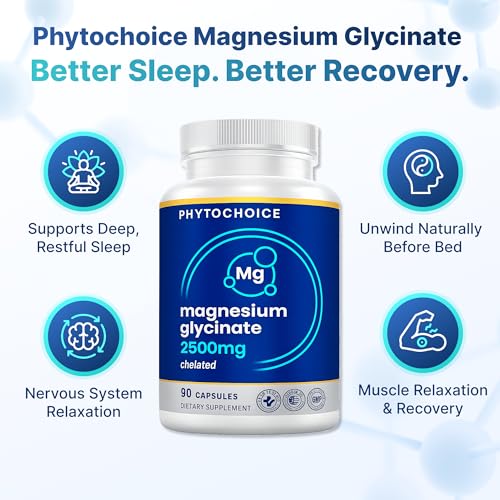 Magnesium for Sleep & Recovery – High Potency 2500mg Magnesium Glycinate for Men & Women, Chelated for High Absorption, Supports Deep Rest, Nerve & Muscle Recovery, Made in USA, 1 Month Supply PHYTOCHOICE buy supplements canada