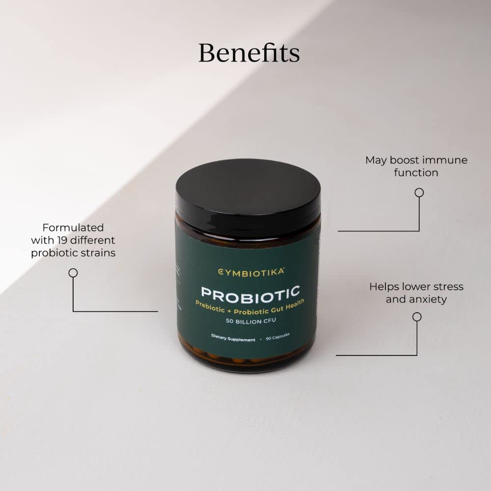 CYMBIOTIKA Probiotic + Prebiotic, 60 Billion CFU - 19 Strains, Gut Health Supplement for Women & Men, Immune Support, Digestive Health, & Gut Balance, 90 Capsules, 1 Month Supply, Made in USA CYMBIOTIKA buy supplements canada