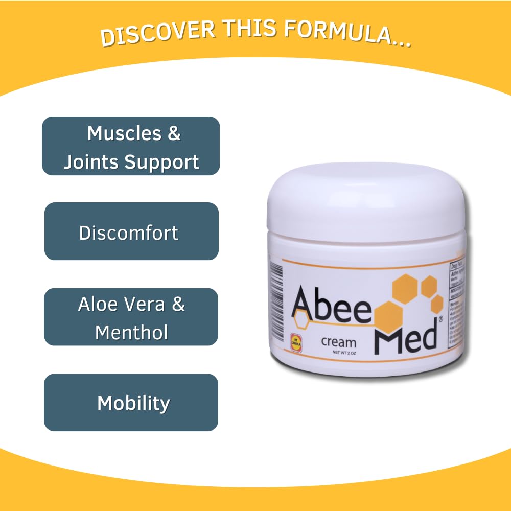 AbeeMed Cream Bee Venom Apitoxin for Aches - Menthol - Histamine DHCL - Bee Polen - Chamomile - Support for Neck and Backache - Supports Joint & Muscle Discomfort - Sprains, Bruises and Strains V2 ABEE MED buy supplements canada
