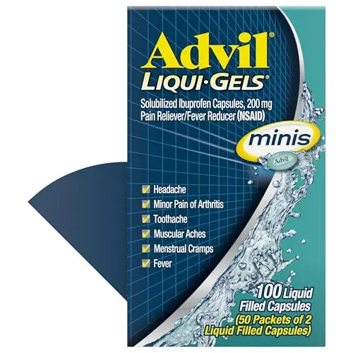 Advil Liqui-Gels minis Pain Reliever and Fever Reducer, Pain Medicine for Adults with Ibuprofen 200mg for Pain Relief - 50x2 Liquid Filled Capsules Advil buy supplements canada
