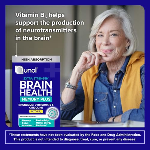 Qunol Brain Health Memory Plus with B6, Magnesium L-Threonate & Citicoline, Clinically Tested Ingredients to Improve Memory, Focus, Attention and Productivity, 90 Count Qunol buy supplements canada