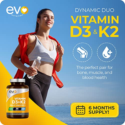 Vitamin D3 4000iu & Vitamin K2 100ug (MK7) |180 Vegetarian Tablets | 1-A-Day | 6 Month EVO NUTRITION buy supplements canada