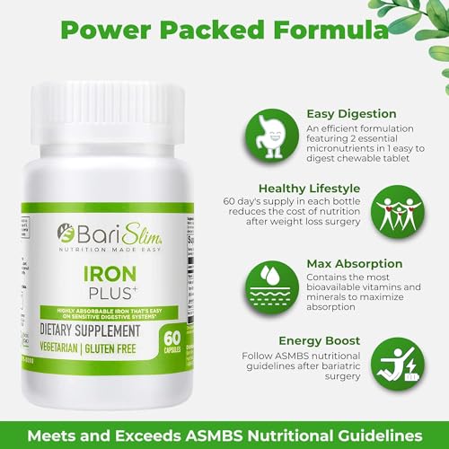 BariSlim Iron Plus Capsules - Formulated for Patients After Weight Loss Surgery Including BariSlim buy supplements canada