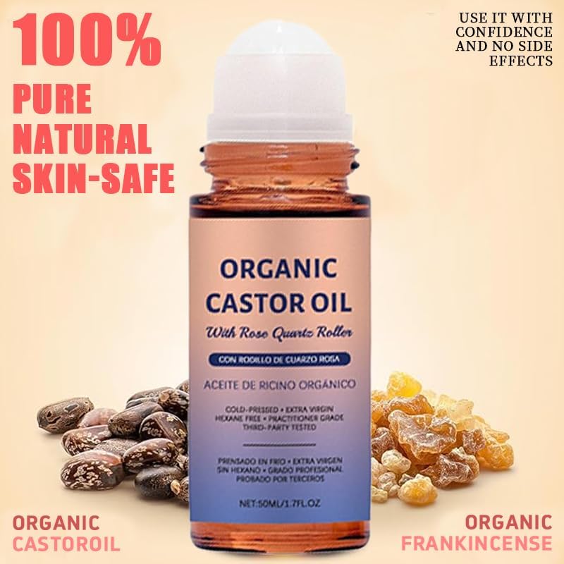 Organic Castor Oil with Rose Quartz Roller, Cold-Pressed Pure Organic Castor Oil Roller Ball for Hair Growth, Eyelashes, Eyebrows & Skin, 1.7 fl oz(1) Olavita Serum buy supplements canada