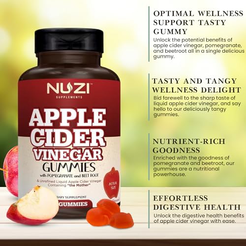 NUZI Apple Cider Vinegar Gummies with Pomegranate & Beetroot | 500 mg | Certified Halal NUZI buy supplements canada