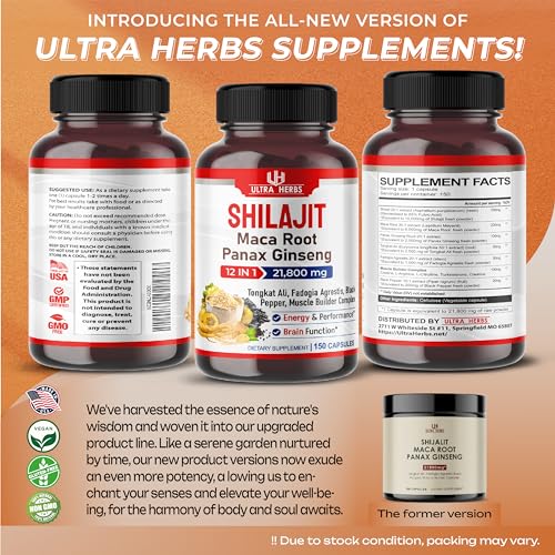 Shilajit Pure Himalayan 21,800mg - Energy Booster 85% Fulvic Acid, Maca Root ULTRA HERBS buy supplements canada