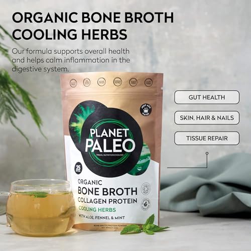 Planet Paleo Organic Bone Broth - Cooling Herbs (450g, 50 Servings) Organic, Grass Fed, High Protein Planet Paleo buy supplements canada