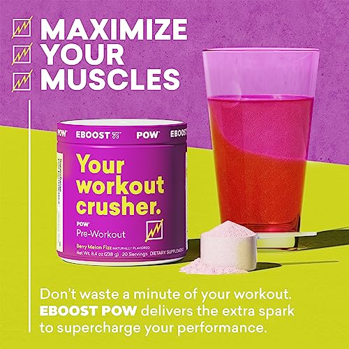 EBOOST POW Natural Pre Workout Powder - 20 Servings - Berry Melon Fizz - Pre Workout EBOOST buy supplements canada