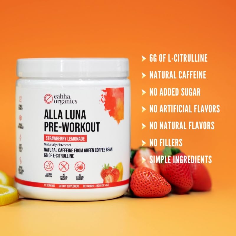 Eabha Organics Alla Luna Pre-Workout - Strawberry Lemonade - to Support Energy, Focus Eabha Organics buy supplements canada