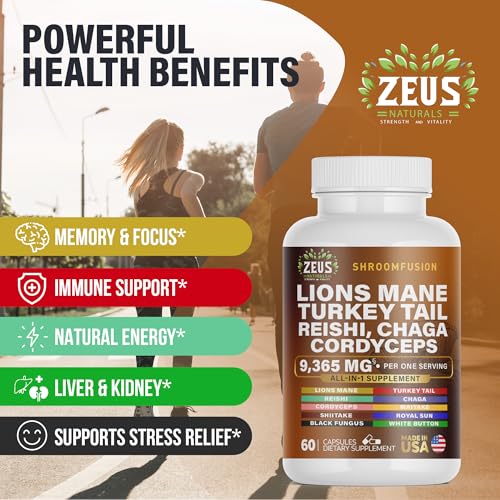Zeus Naturals Lions Mane Capsules, Mushroom Supplement with Turkey Tail, Cordyceps Zeus Naturals buy supplements canada