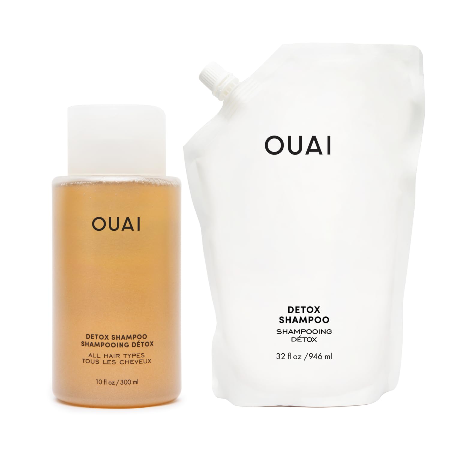 OUAI Detox Shampoo + Refill - Clarifying Shampoo for Build Up, Oil, Product & Hard Water - Apple Cider Vinegar & Keratin for Clean, Refreshed Hair - Sulfate Free Hair Care (2 Count, 10 Oz/32 Oz) OUAI buy supplements canada