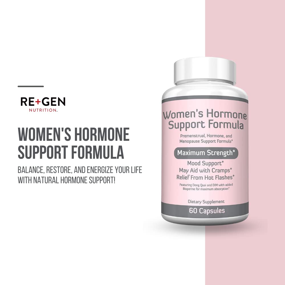 Re+Gen Nutrition Women's Hormone Balance Support, Supplement with Vitamin E, Dong Quai, and DIM 200mg with BioPerine, PMS, Hot Flashes, Mood Swings, Night Sweats Support, 60 Capsules, 2 Month Supply Re+Gen Nutrition buy supplements canada