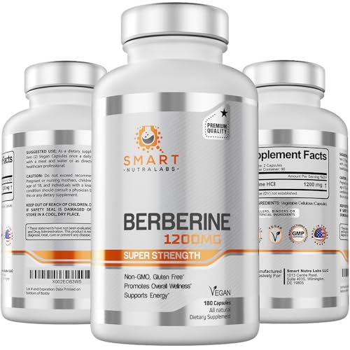 Premium Berberine HCL 1200mg- 180 Vegan Capsules, 100% Pure Berberin Smart Nutra Labs buy supplements canada