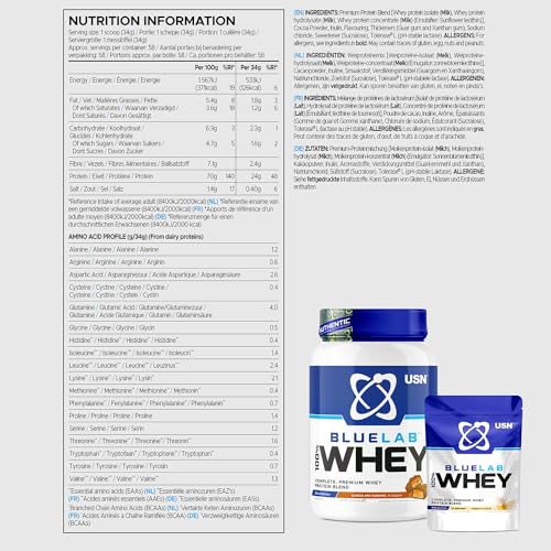 USN Blue Lab Whey Protein Powder: Chocolate Caramel - Whey Protein 2kg - Post-Workout USN buy supplements canada