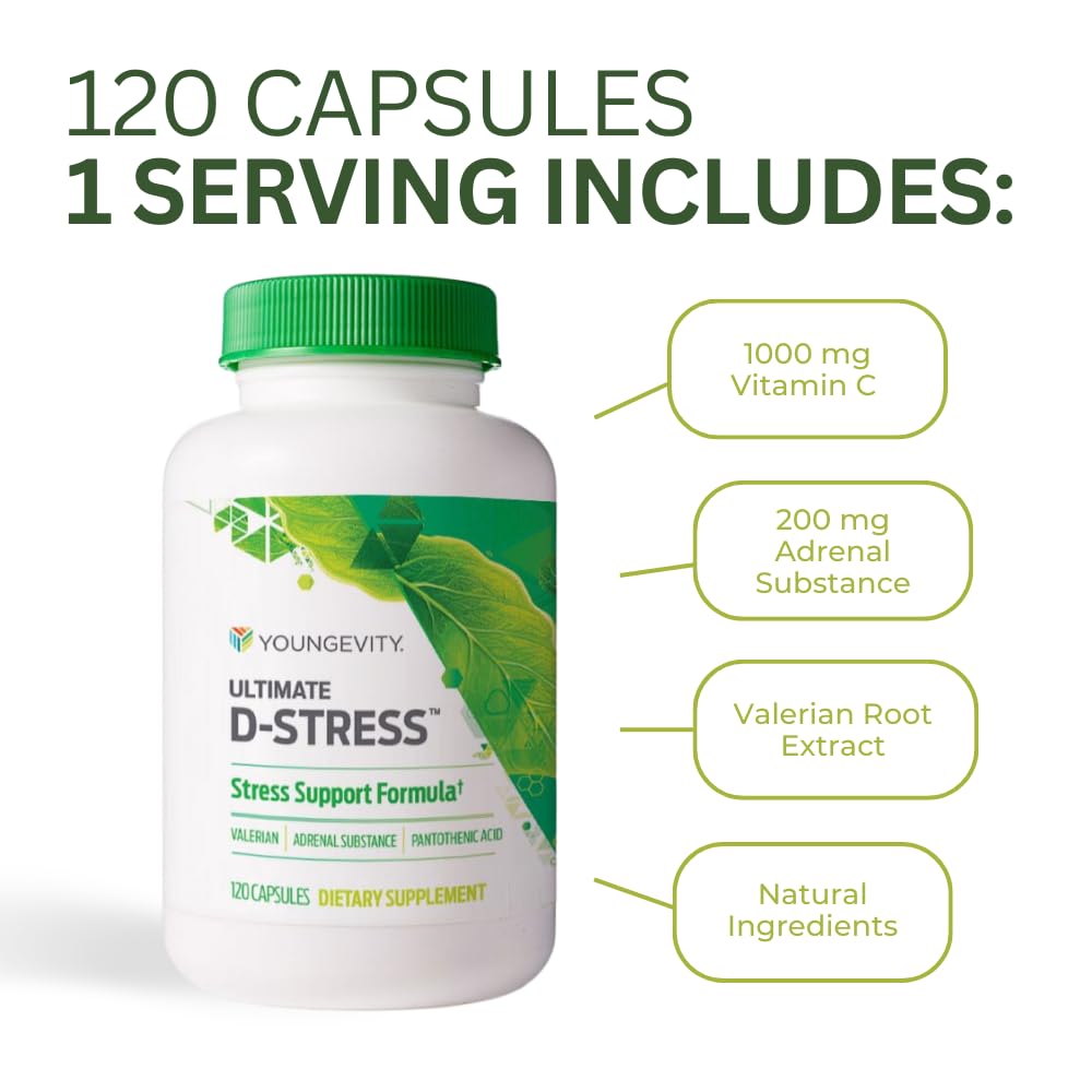 Youngevity Ultimate D-Stress™ – Natural Stress Relief Supplement with Magnesium, Valerian Root Extract, and B Vitamins – Supports Adrenal Health and Nervous System – 120 Capsules (Pack of 1) Youngevity buy supplements canada