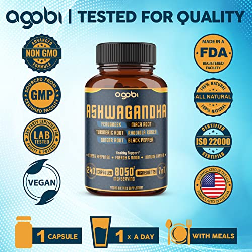240 Capsules - 8 Month Supply - 7in1 Ashwagandha 8050mg - Combined With Fenugreek agobi buy supplements canada