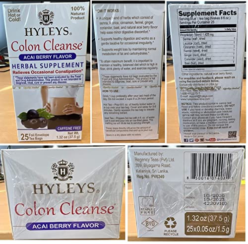 Hyleys Colon Cleanse Tea Acai Berry Flavor - 25 Tea Bags (12 Pack - 300 Tea Bags Total) HYLEYS buy supplements canada