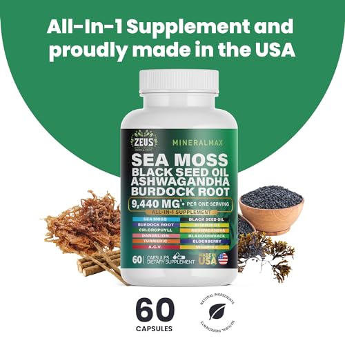 Sea Moss Capsules with Black Seed Oil, Burdock Root, Bladderwrack, Turmeric, Ashwagan Zeus Naturals buy supplements canada