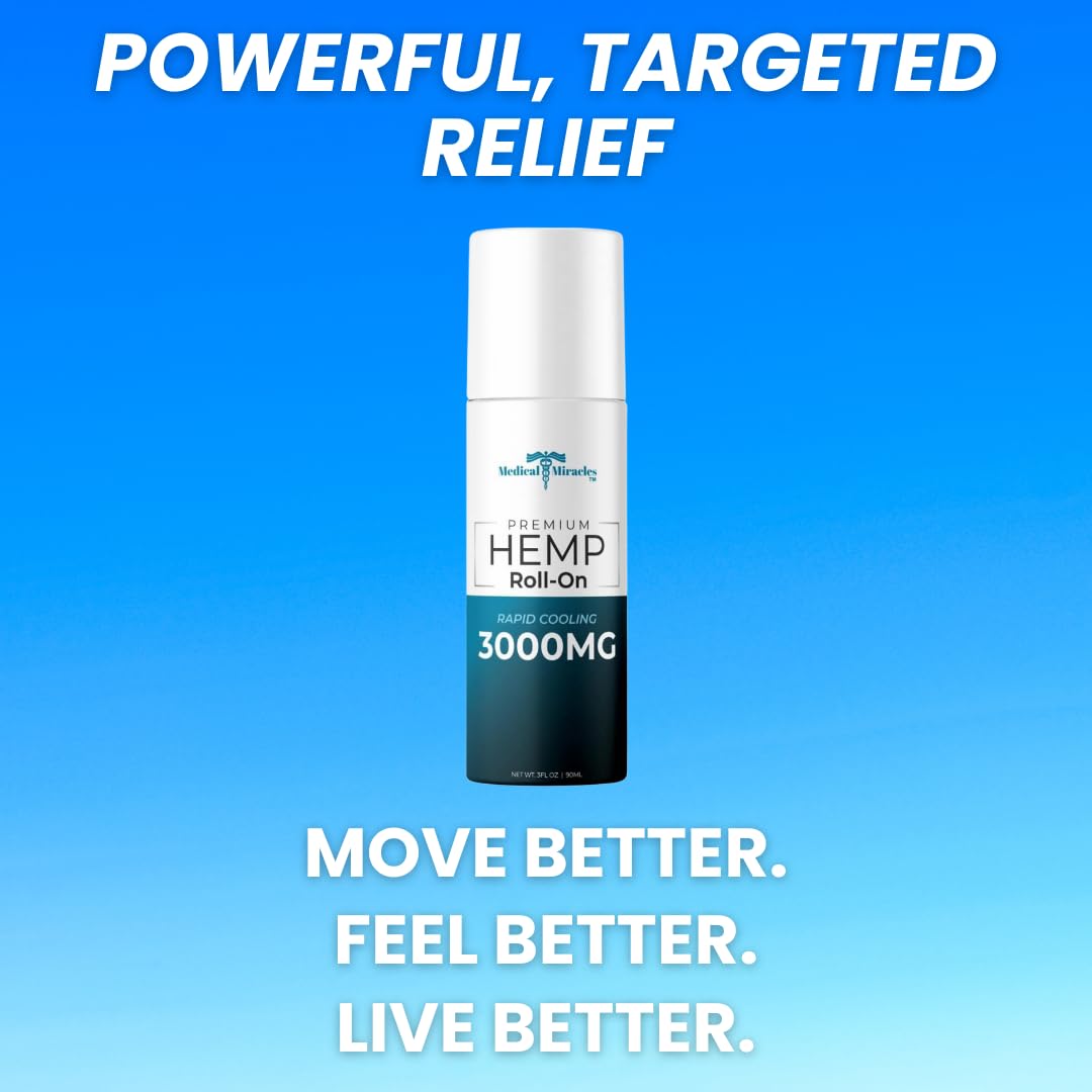 Medical Miracles New Hemp Oil Roll On - Ideal for Muscles, Hips, Joints, Neck, Back, Elbows, Fingers, Hands, and Knees (3000mg Roll-On) Medical Miracles buy supplements canada