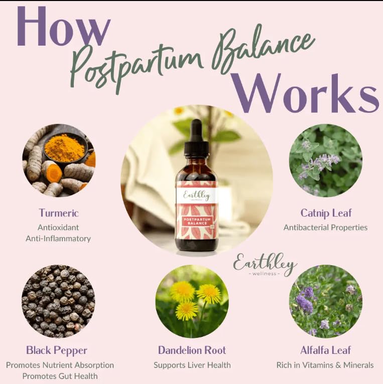 Earthley Wellness Postpartum Balance, Supports and Balances Female Hormones, Supports Postpartum Recovery, Smooths Out Mood Swings, Essential Herbs Like Dandelion Root, Catnip, & Alfalfa (2oz) Earthley Wellness buy supplements canada